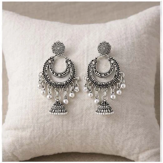 Traditional Antique Oxidised Jhumka Chandbali Earrings