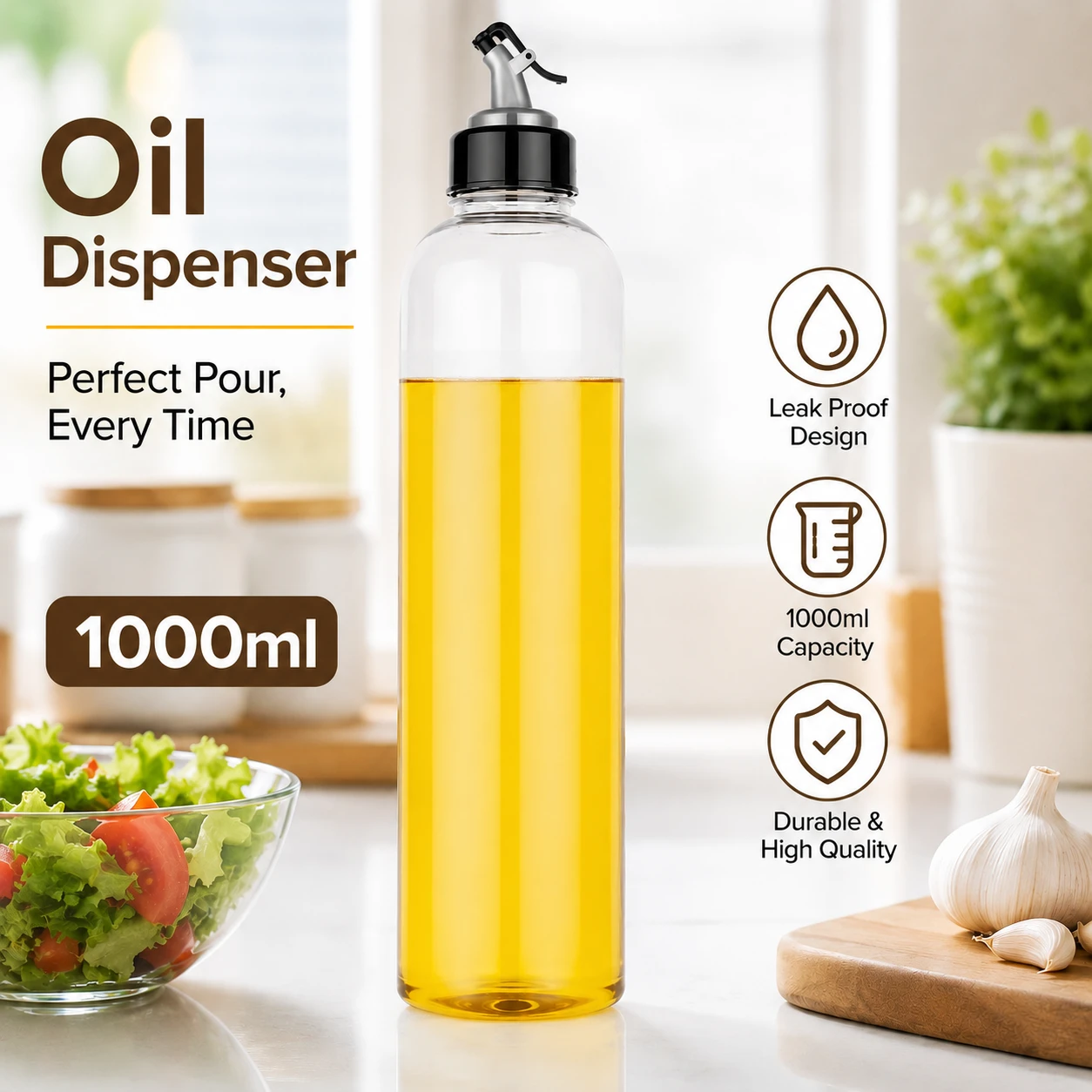 1000ml Leak Proof Oil Dispenser Bottle for Kitchen | Cooking Oil Pourer Bottle | Multipurpose Liquid Storage Container Pack of 1