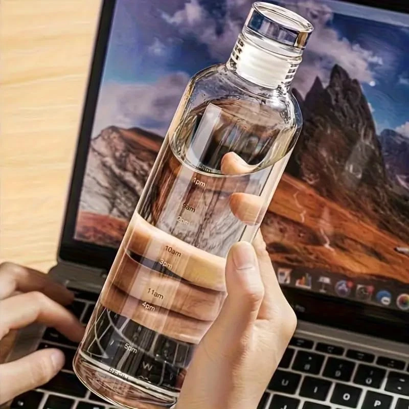 Motivational Water Bottle 500L with Time Marker | Leakproof Transparent Fitness Bottle | BPA Free Reusable Drinking Bottle for Gym, Office & Daily Use