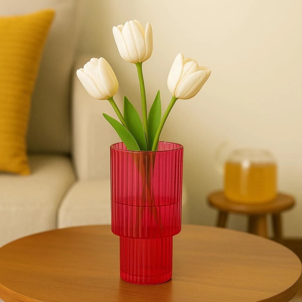 Beautiful White Tulips in Red Glass Vase | Modern Home Decor Aesthetic 🌷❤️