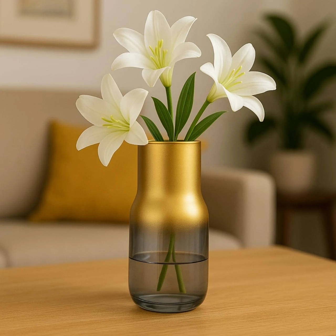 Elegant White Lily Flowers in Gold Glass Vase | Luxury Home Decor Inspiration 🌸✨