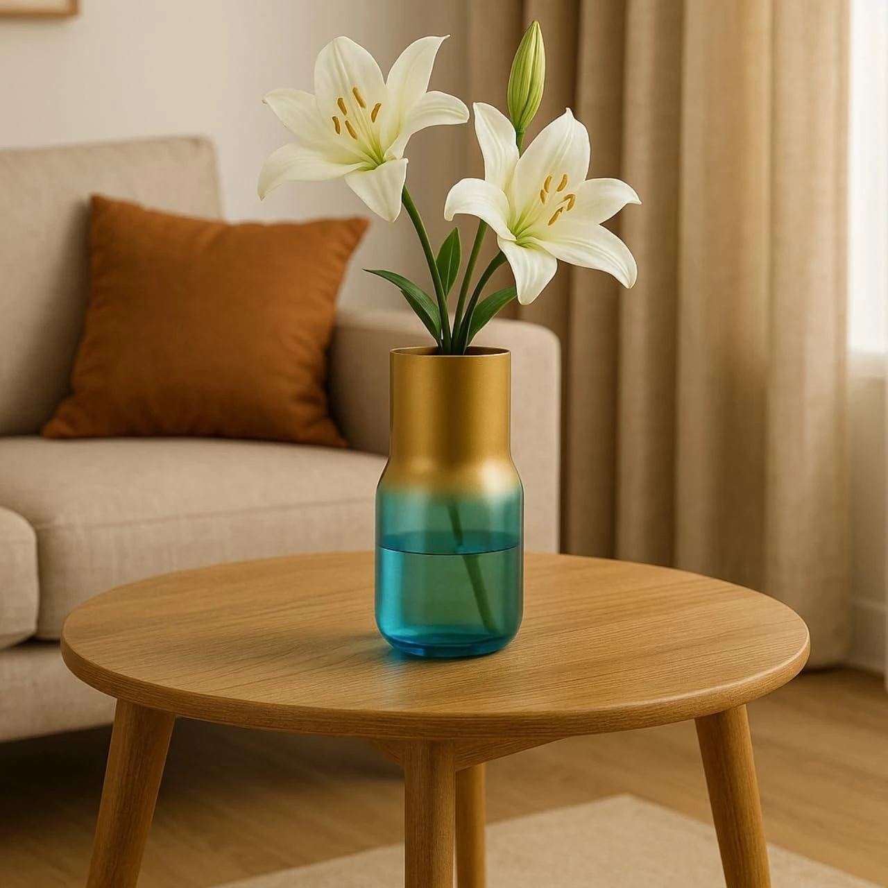 Elegant White Lily Flowers in Blue & Gold Glass Vase | Modern Luxury Home Decor 🌸✨