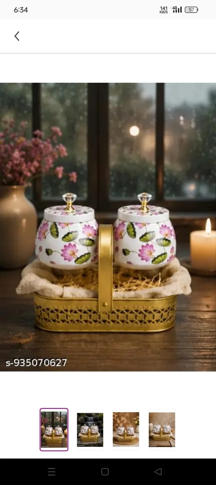 Premium Floral Printed Ceramic Storage Jar Set with Metal Basket (Set of 2)