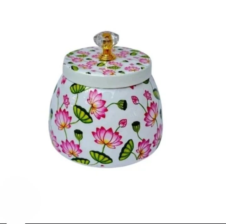 Premium Floral Printed Ceramic Storage Jar with Lid