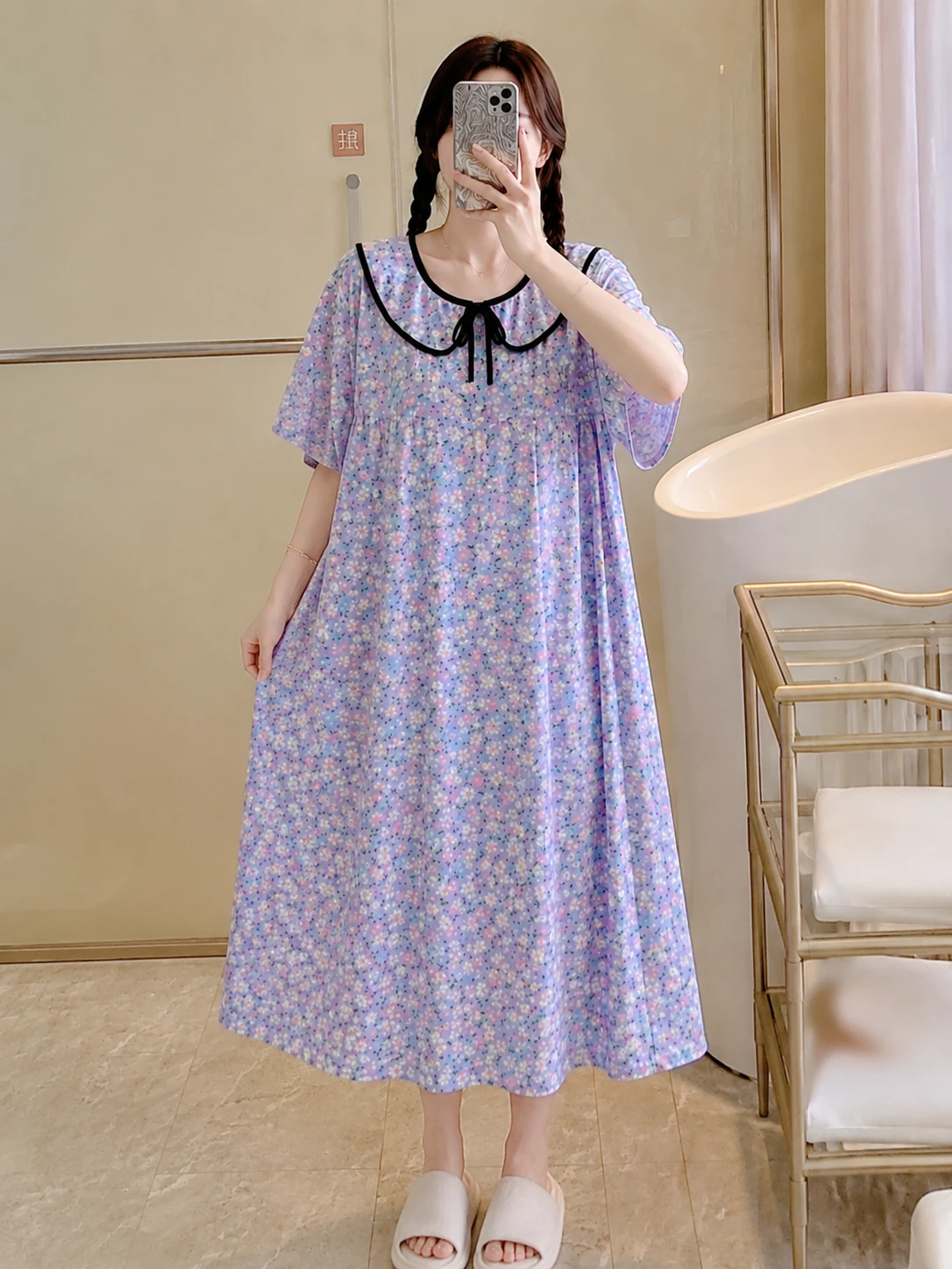 Korean Cute Women Night Dress Nighty Floral Print Stretchable