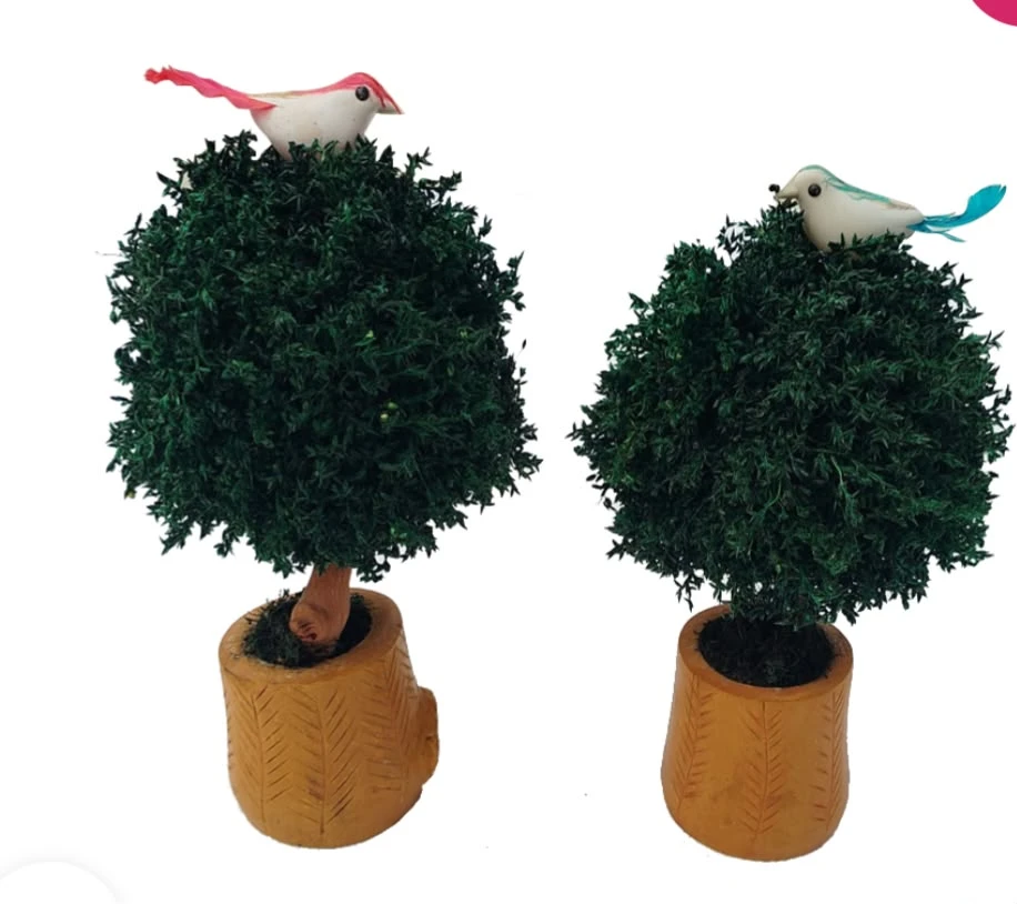 Artificial Bonsai Table Décor with Charming Topiary Bird Accents (Set of 2)