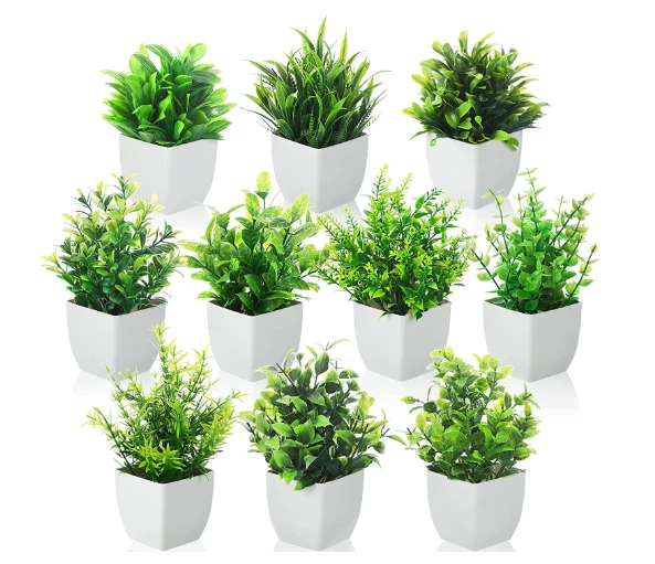 Artificial Green Plant Set – Pack of 10 Decorative Potted Plants