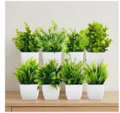 Artificial Green Plants with Pots – Pack of 8