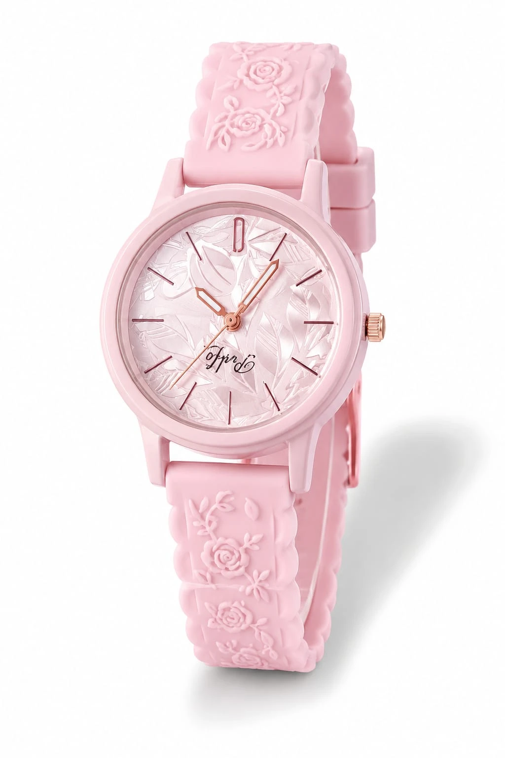 Elegant Floral Pink Silicone Strap Analog Watch for Women & Girls | Stylish Casual Wrist Watch