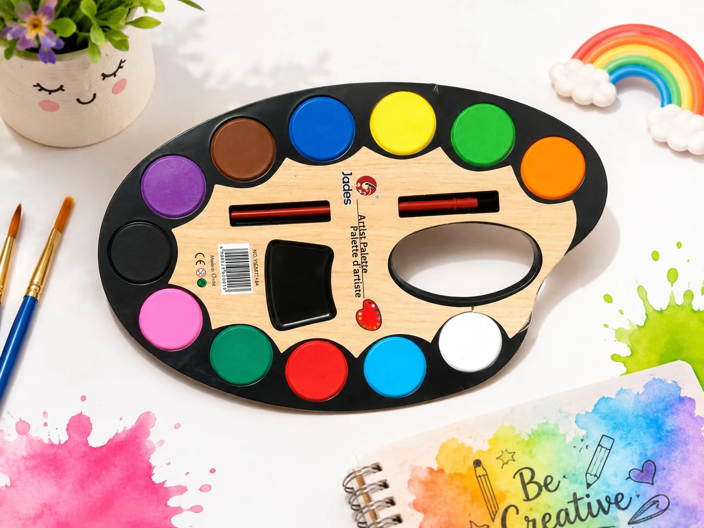 12 Color Watercolor Paint Set with Palette & Brush | Non-Toxic Art Kit for Kids & Students