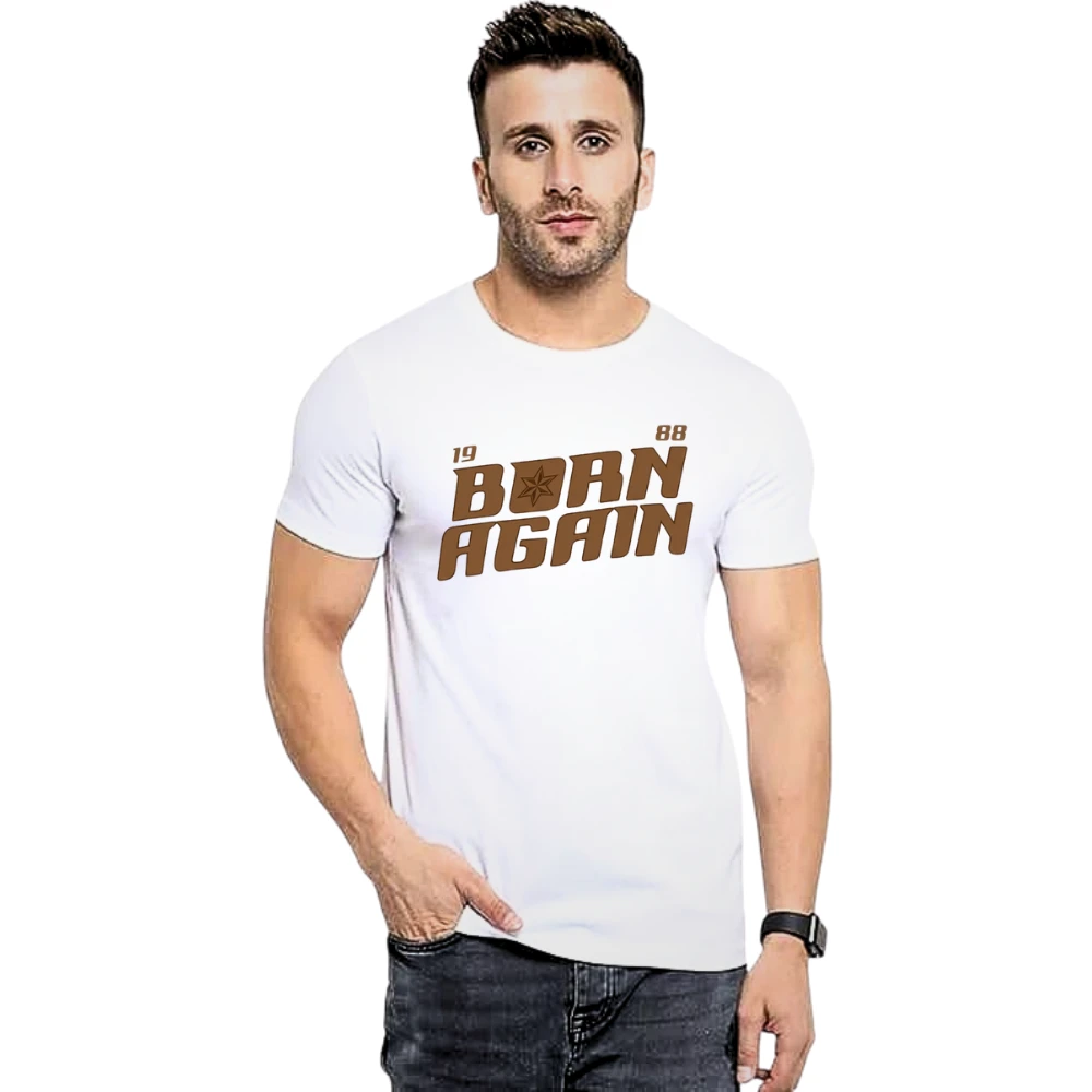 Men's Graphic Printed T-Shirt | Born Again Typography Print Round Neck Half Sleeve Casual T-Shirt for Men