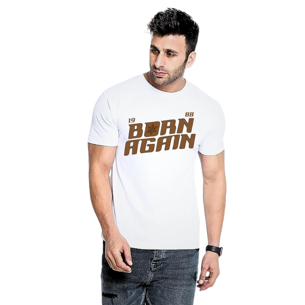 Men's Graphic Printed T-Shirt | Born Again Typography Print Round Neck Half Sleeve Casual T-Shirt for Men