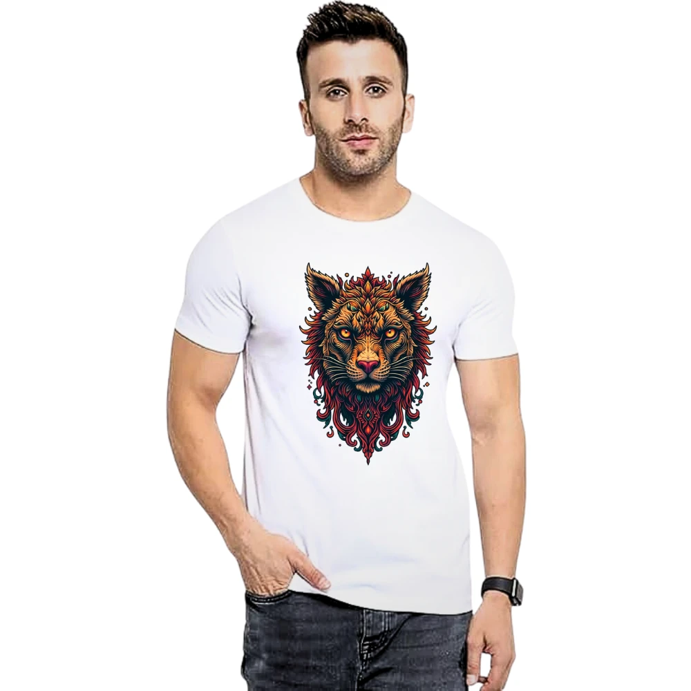 Stylish Lion Artwork T-Shirt for Men | Polycotton Half Sleeve Printed T-Shirt