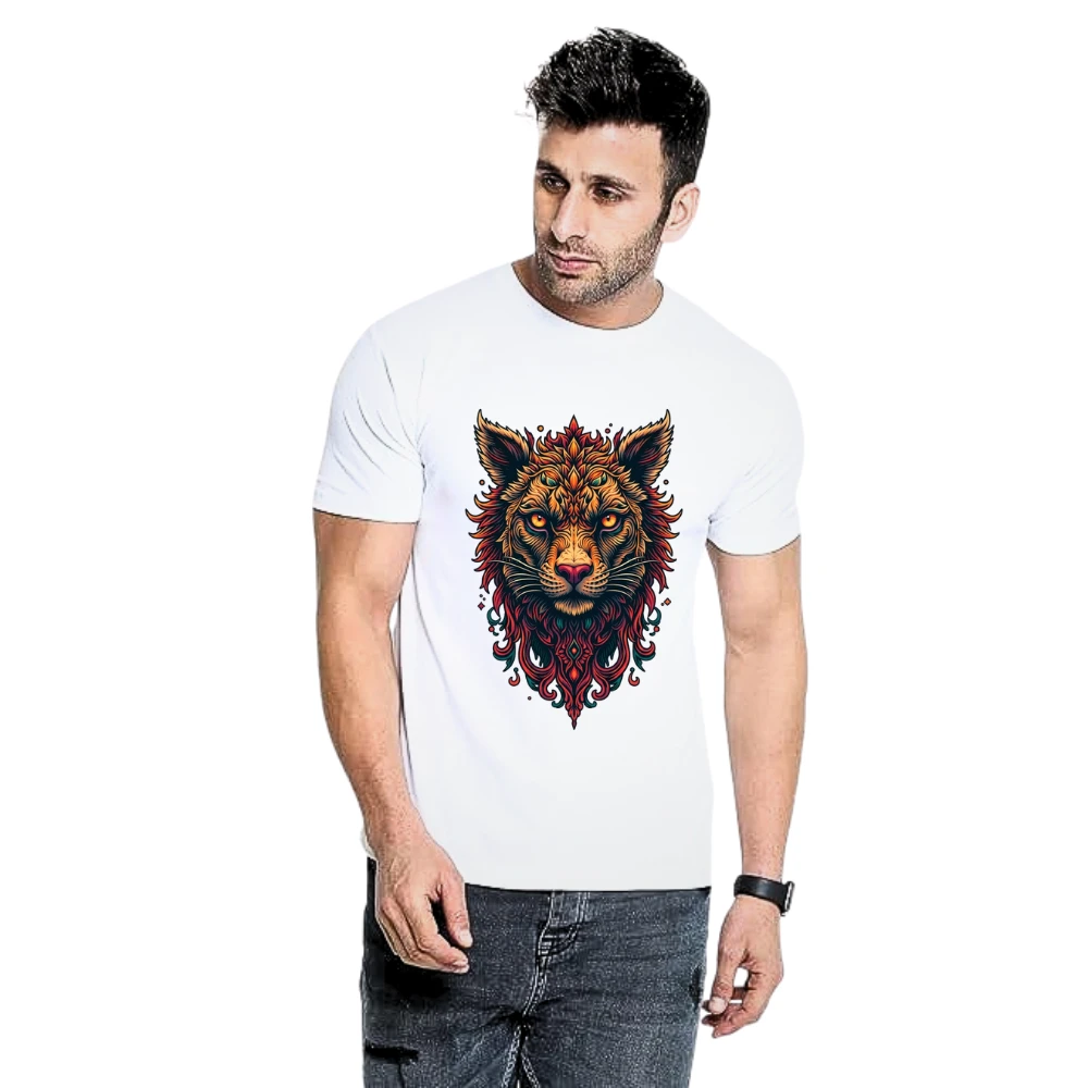 Stylish Lion Artwork T-Shirt for Men | Polycotton Half Sleeve Printed T-Shirt