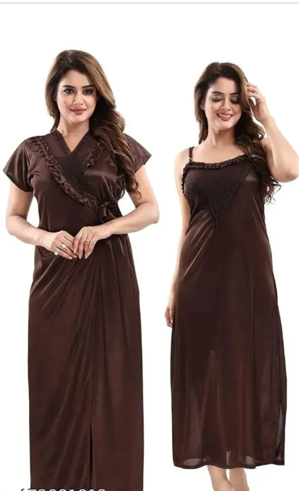 Fill&lace satin 2pcs nighty