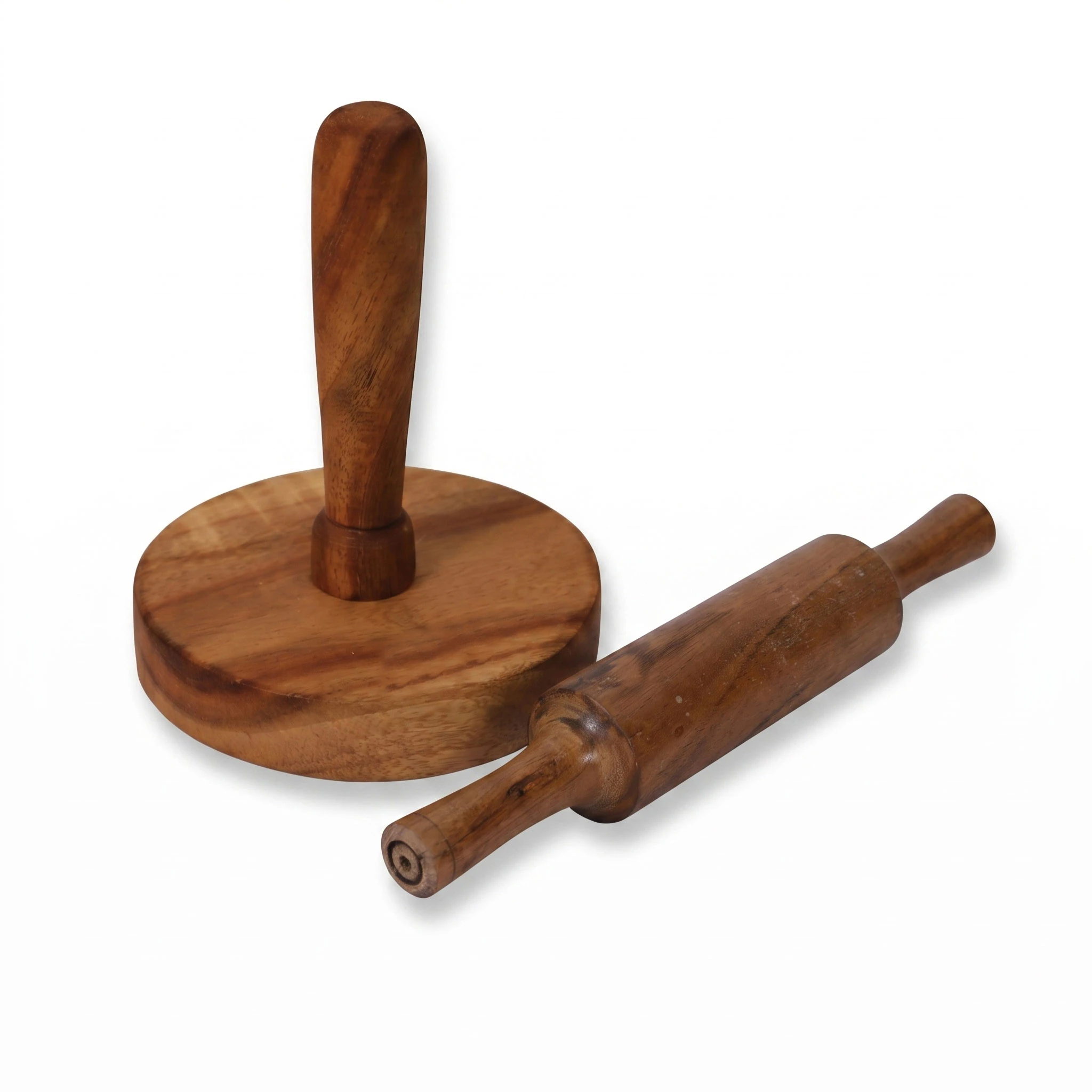 Wooden Rolling Pin with Wooden Masher | Natural Wooden Belan & Potato Masher Set | Roti, Chapati, Paratha Dough Rolling & Potato, Pav Bhaji, Vegetable Mashing | Kitchen Tool