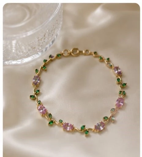 Pink & Green Tulip Floral Luxury Bracelet for Women & Girls
