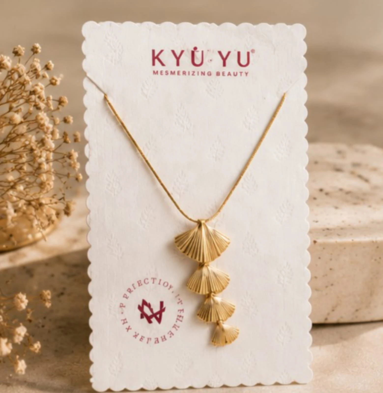 Ayson Style Gold Plated Cascading Fan Leaf Pendant Necklace for Women & Girls
