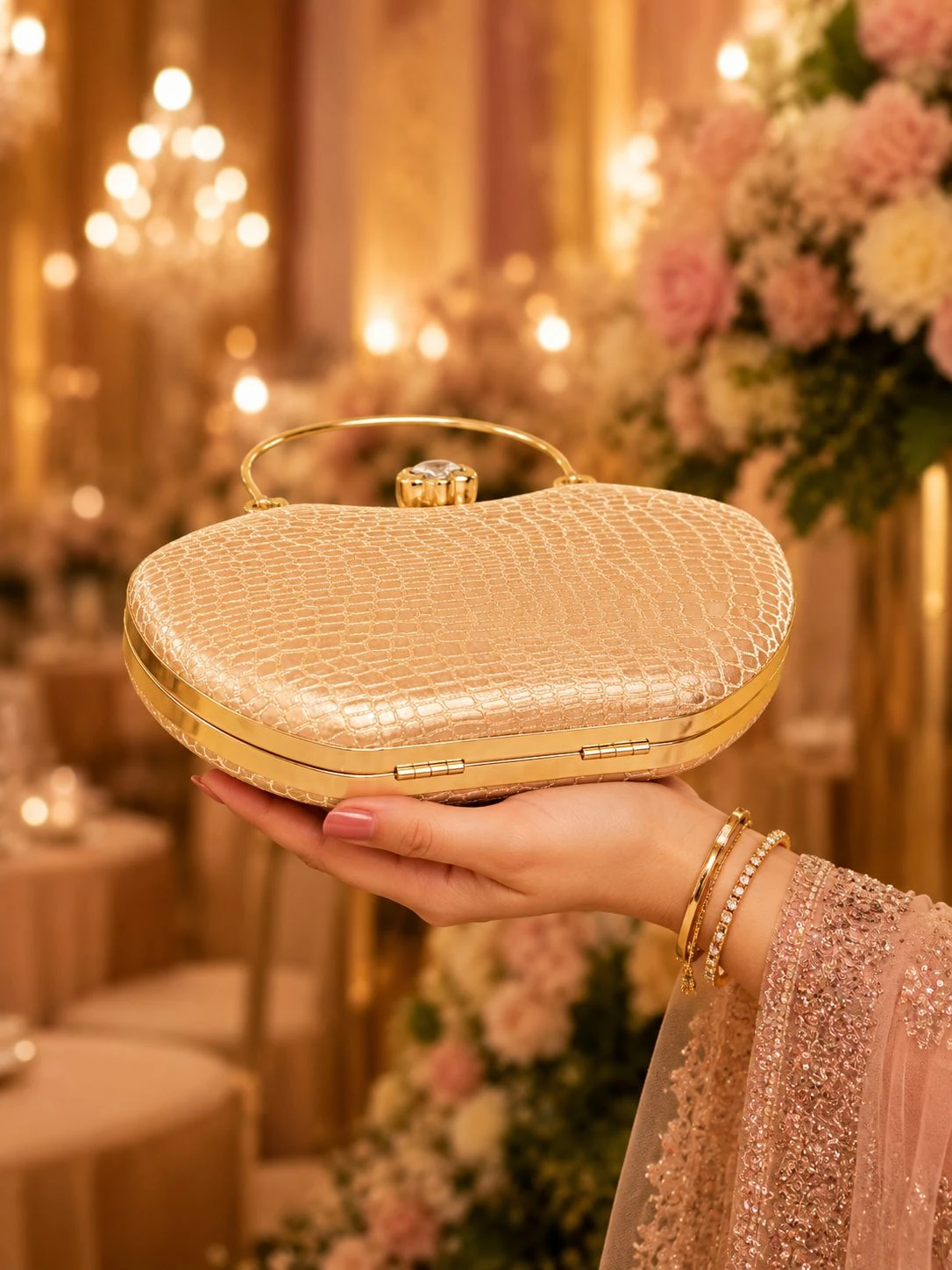 Women's Gold Evening Clutch Purse | Elegant Party Handbag with Detachable Chain