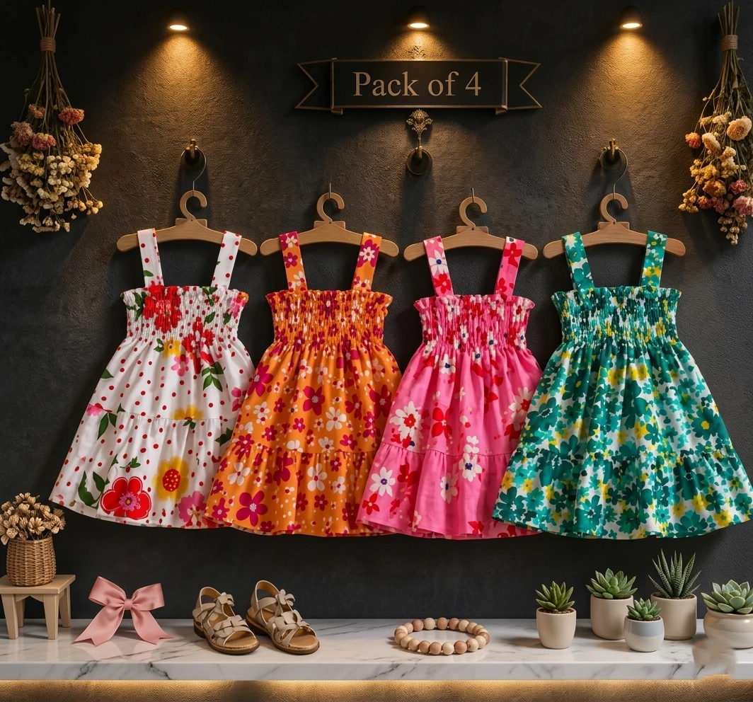 baby girl cotton frock jhabla printed dresses combo pack of 4