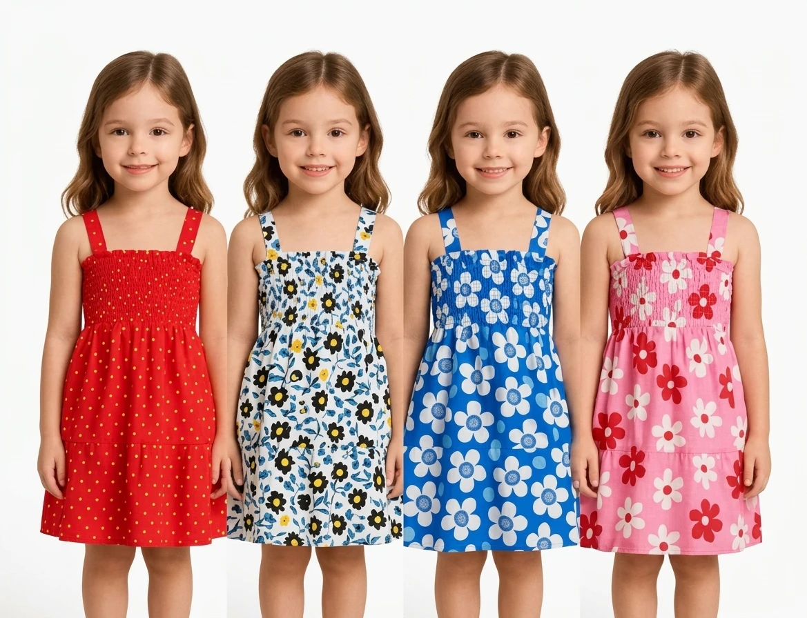 Baby Girls Cotton Frock Jhabla Printed Dress Combo Pack of 4 | Soft & Breathable Cotton Frock Set | Cute Casual Wear for Babies & Toddlers