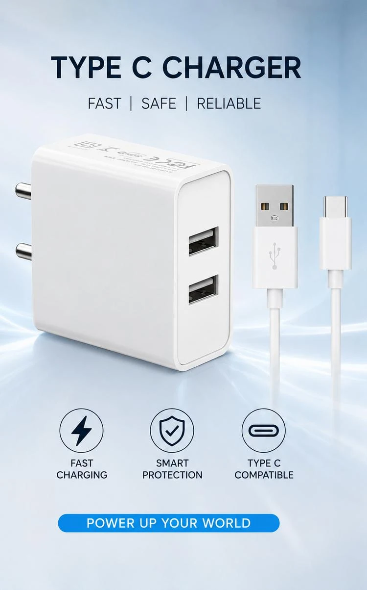 C TYPE 22W ULTRA FAST CHARGER FOR ALL MOBILE PHONES (DUAL USB)