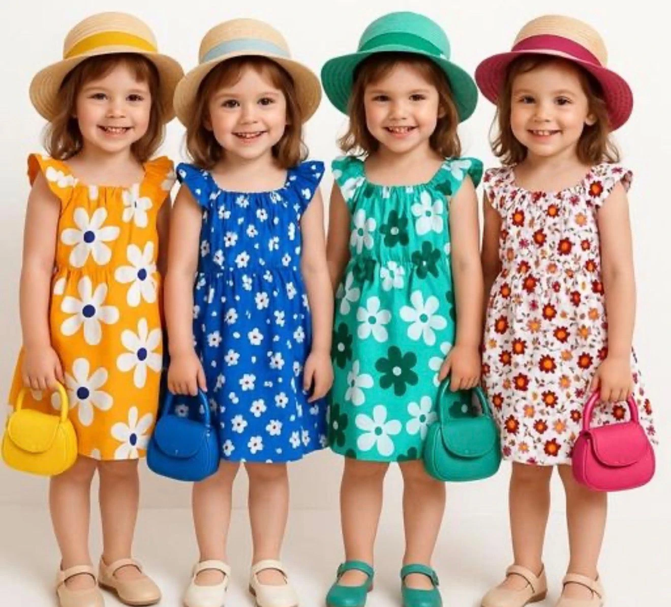 Baby Girls Yellow Cotton Frock Printed Dress Combo Pack of 4 | Soft & Breathable Cotton Casual Wear | Cute Daily Wear for Babies & Toddlers