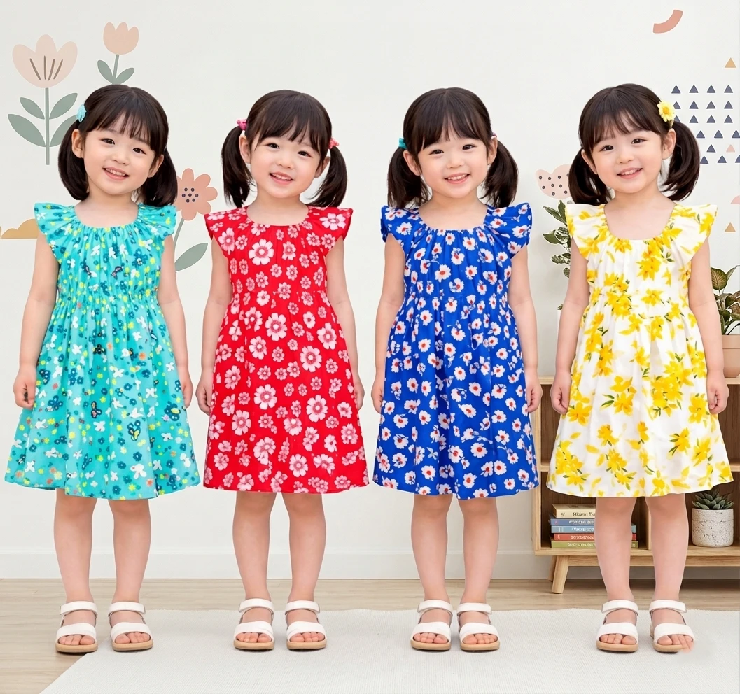 Baby Girls Cotton Frock Jhabla Printed Dresses Combo Pack of 4 | Soft & Breathable Cotton Frock Set | Cute Casual Wear for Babies & Toddlers