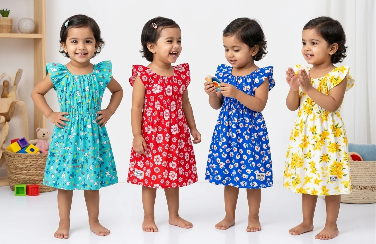 baby girl cotton frock printed dresses combo pack of 4