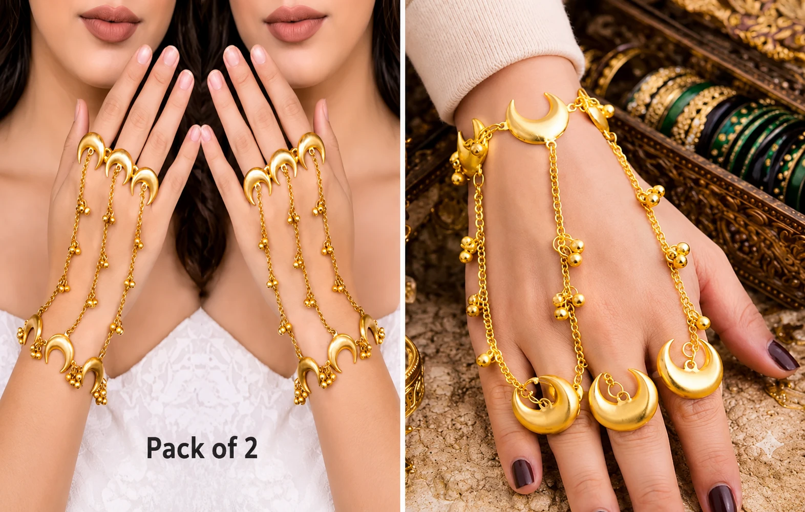 Gold Plated Moon Shape Hathphool / Haath Phool