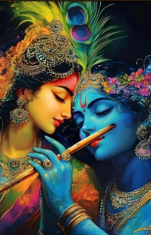 Radha Krishna Divine Love Painting | Beautiful Spiritual Wall Art for Home & Temple Decor