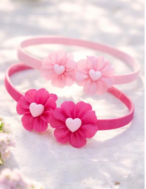 Pink flower hair band set of 2