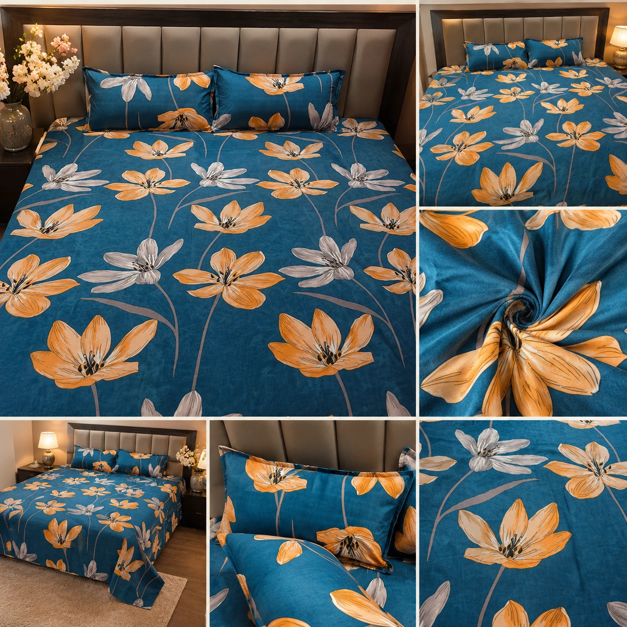 Blue flower bedsheet with two pillow covers