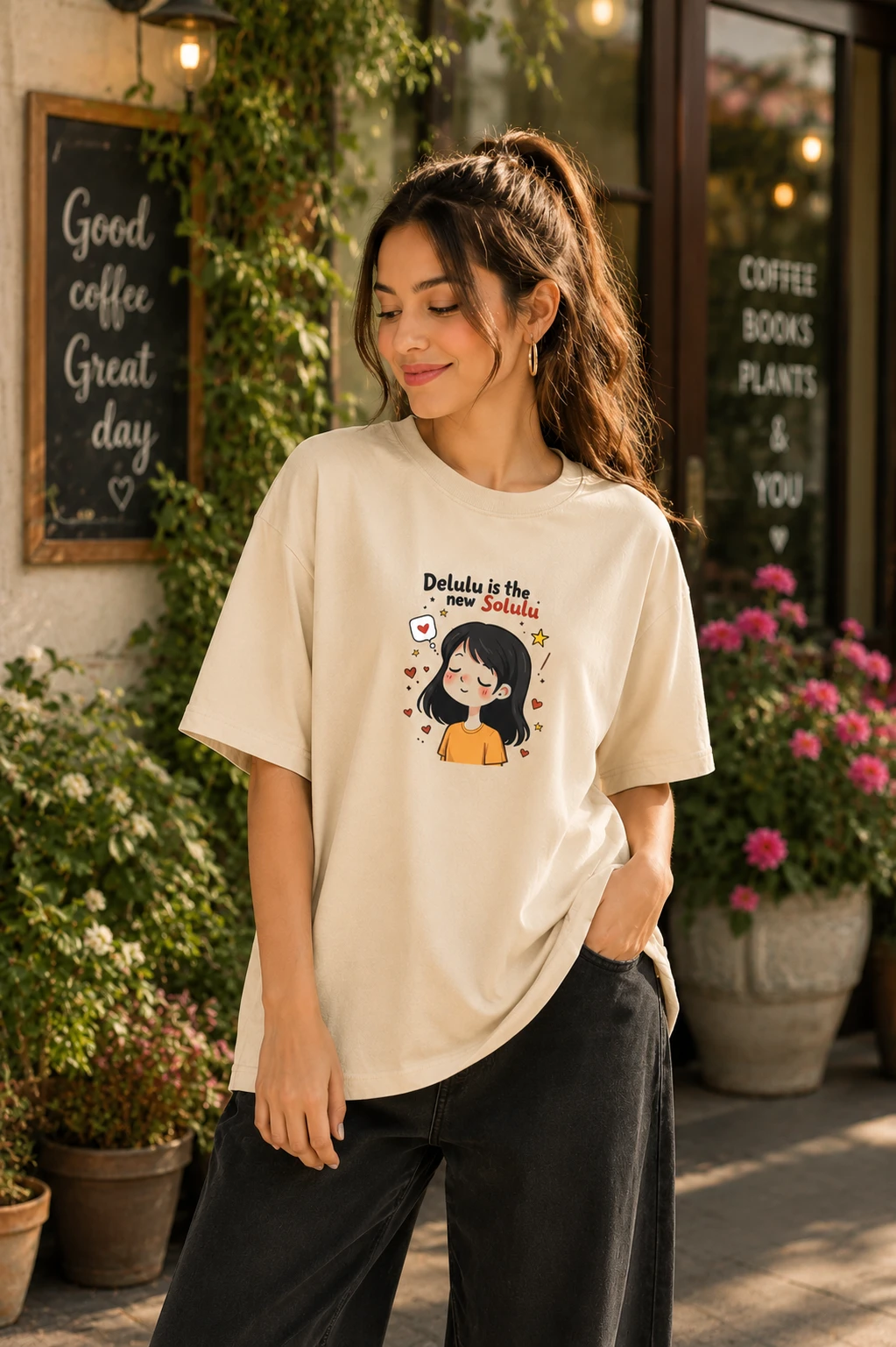 Women's Oversized Graphic Printed T-Shirt | Round Neck Half Sleeve Casual Cotton Blend Loose Fit Streetwear Tee for Women & Girls
