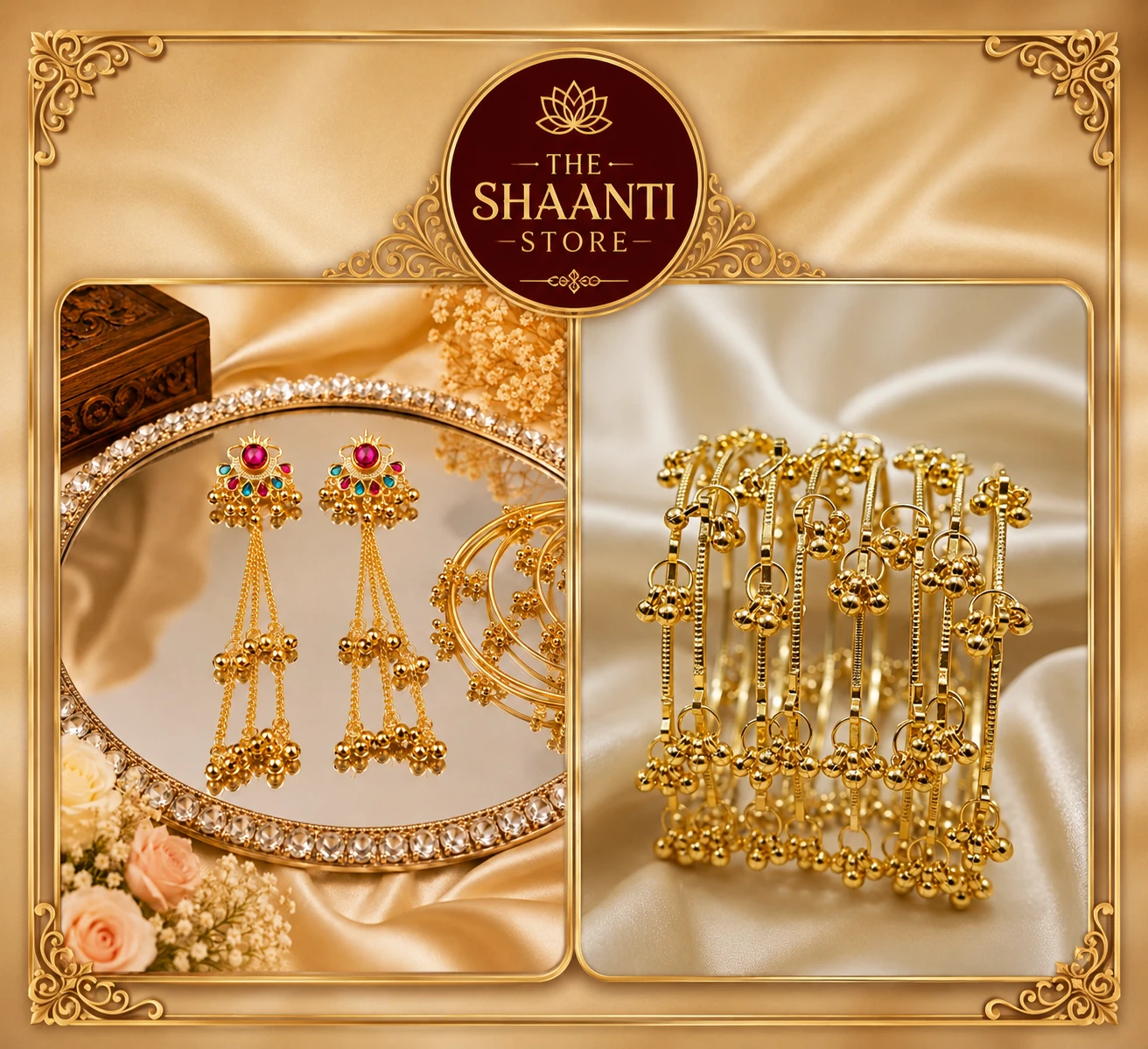 ✨ Royal Ghunghroo Bangles & Chandbali Tassel Earrings Combo Set ✨