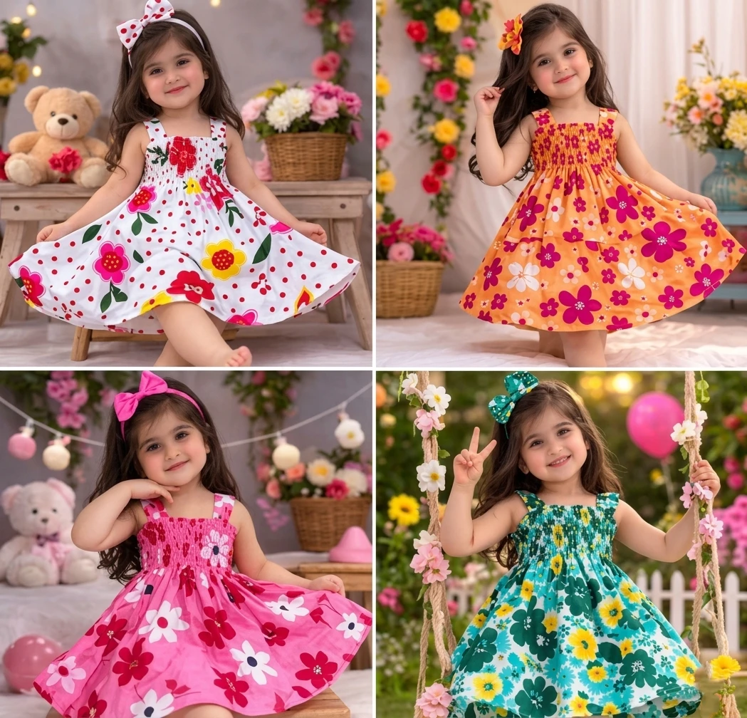 baby girl cotton frock jhabla printed dresses combo pack of 4