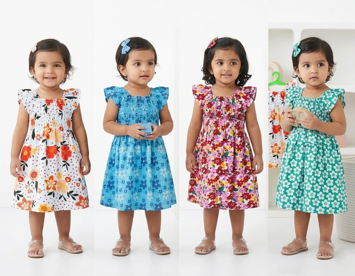 baby girl cotton frock printed dresses combo pack of 4