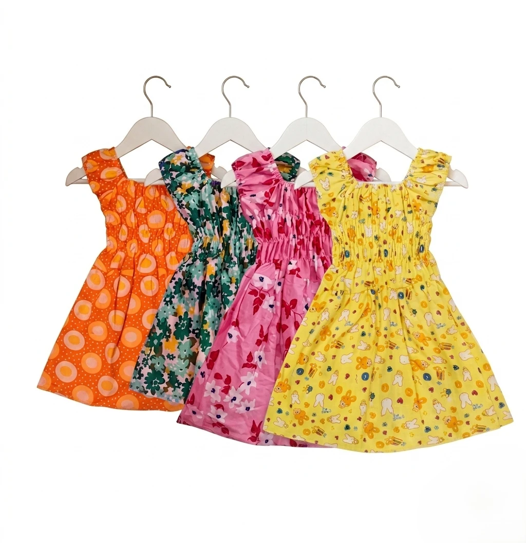 baby girl cotton frock printed dresses combo pack of 4