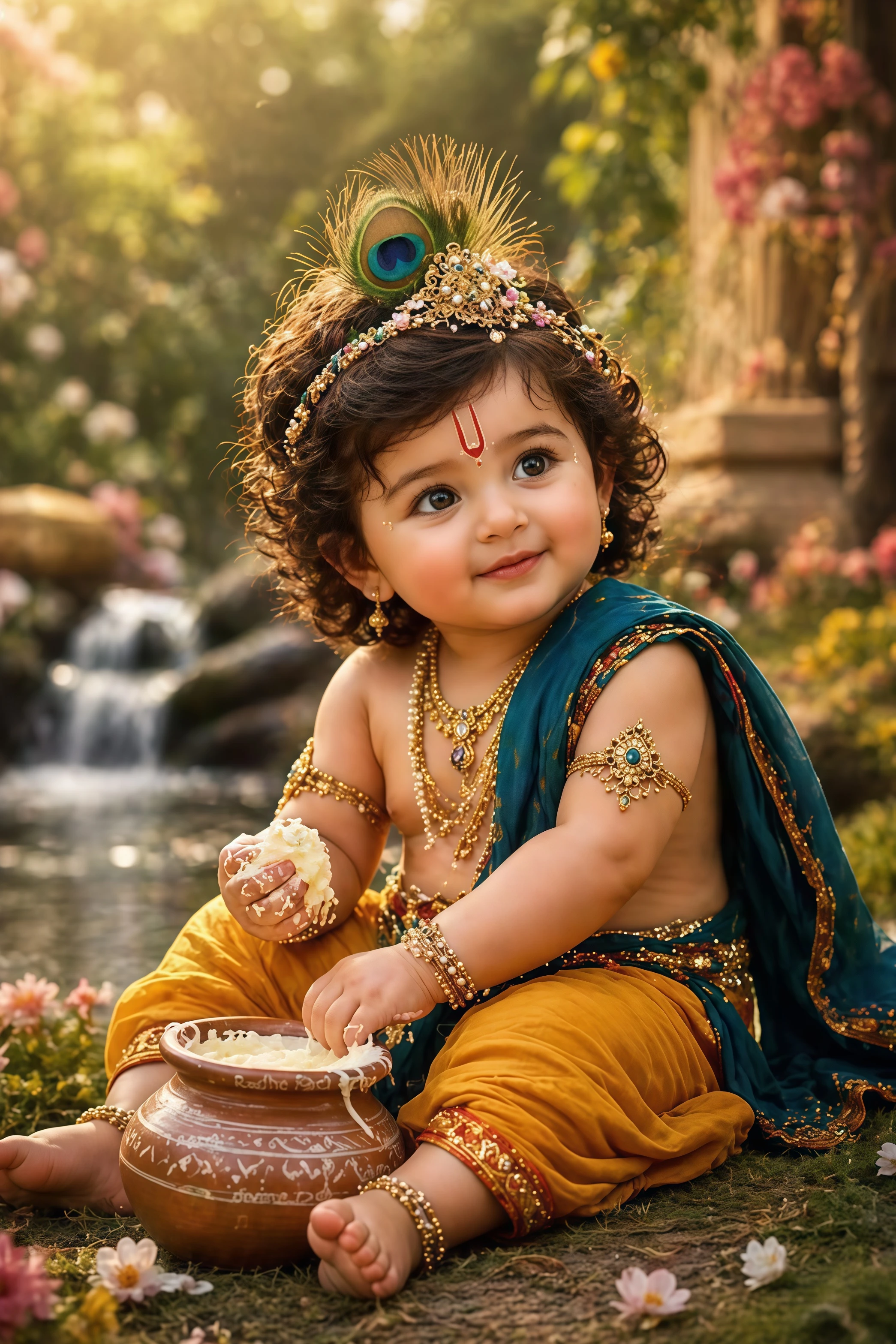 Baby Krishna Wall Poster | Cute Bal Krishna HD Wall Art for Home & Temple Decor (12x18 Inch) UNFRAME