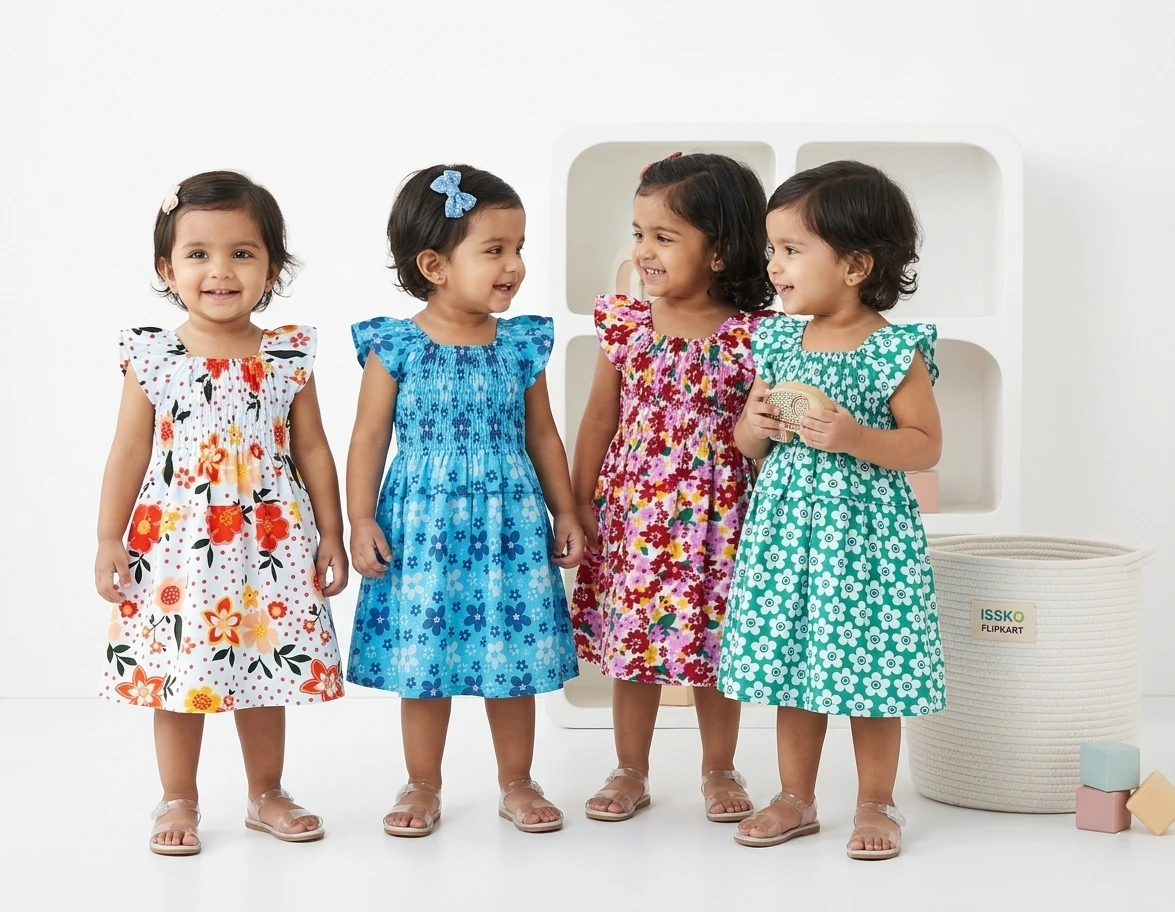 baby girl cotton frock printed dresses combo pack of 4