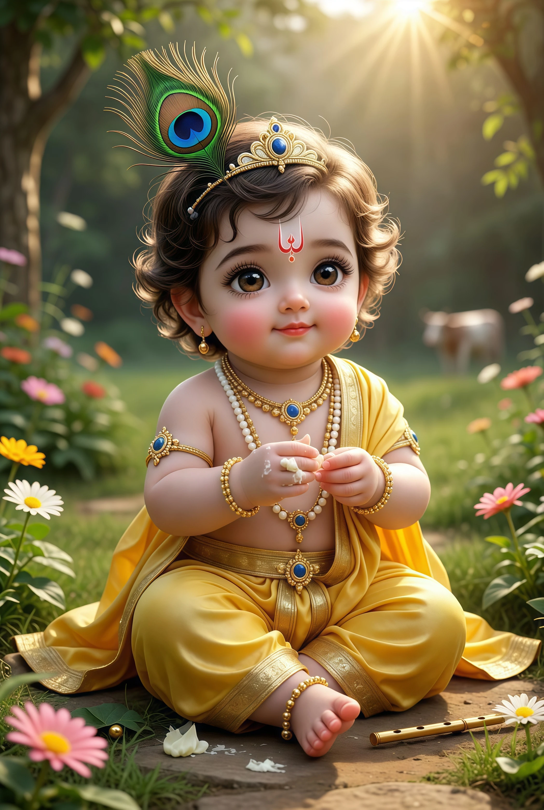 Baby Krishna Wall Poster | Cute Bal Krishna HD Wall Art for Home & Temple Decor (12x18 Inch) UNFRAME