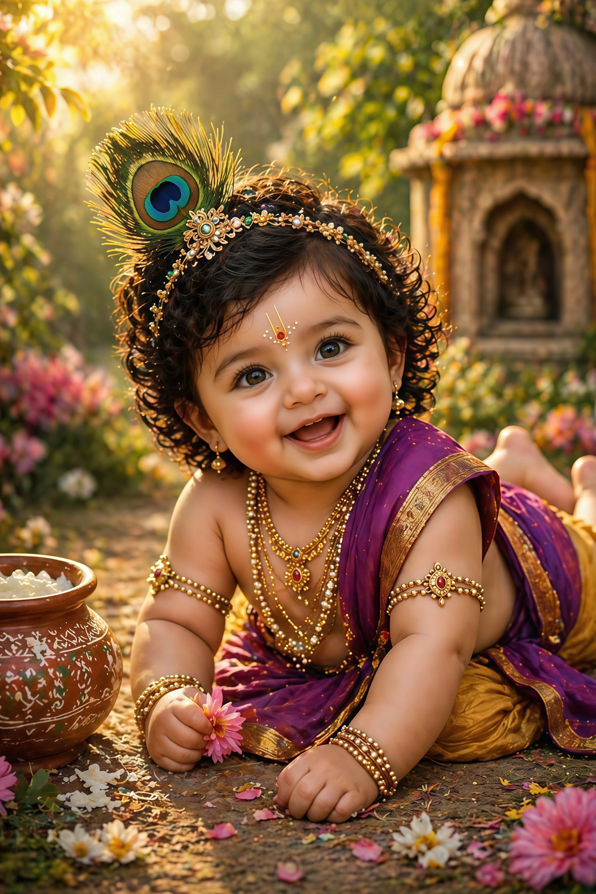 Baby Krishna Wall Poster | Cute Bal Krishna HD Wall Art for Home & Temple Decor (12x18 Inch) UNFRAME