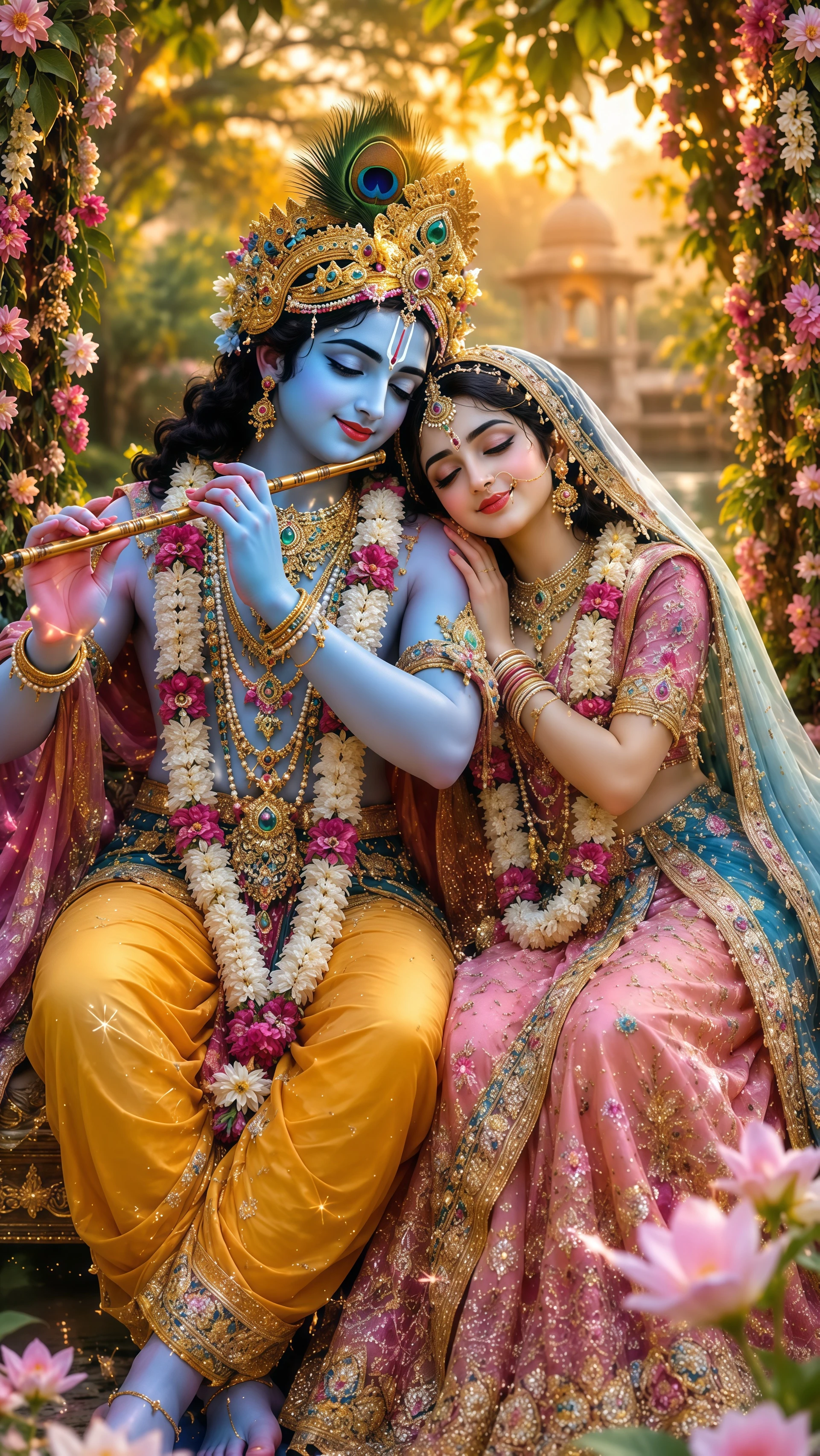 Radha Krishna Romantic Art Print | Premium Religious Poster for Living Room & Bedroom (12x18 Inch) UNFRAME