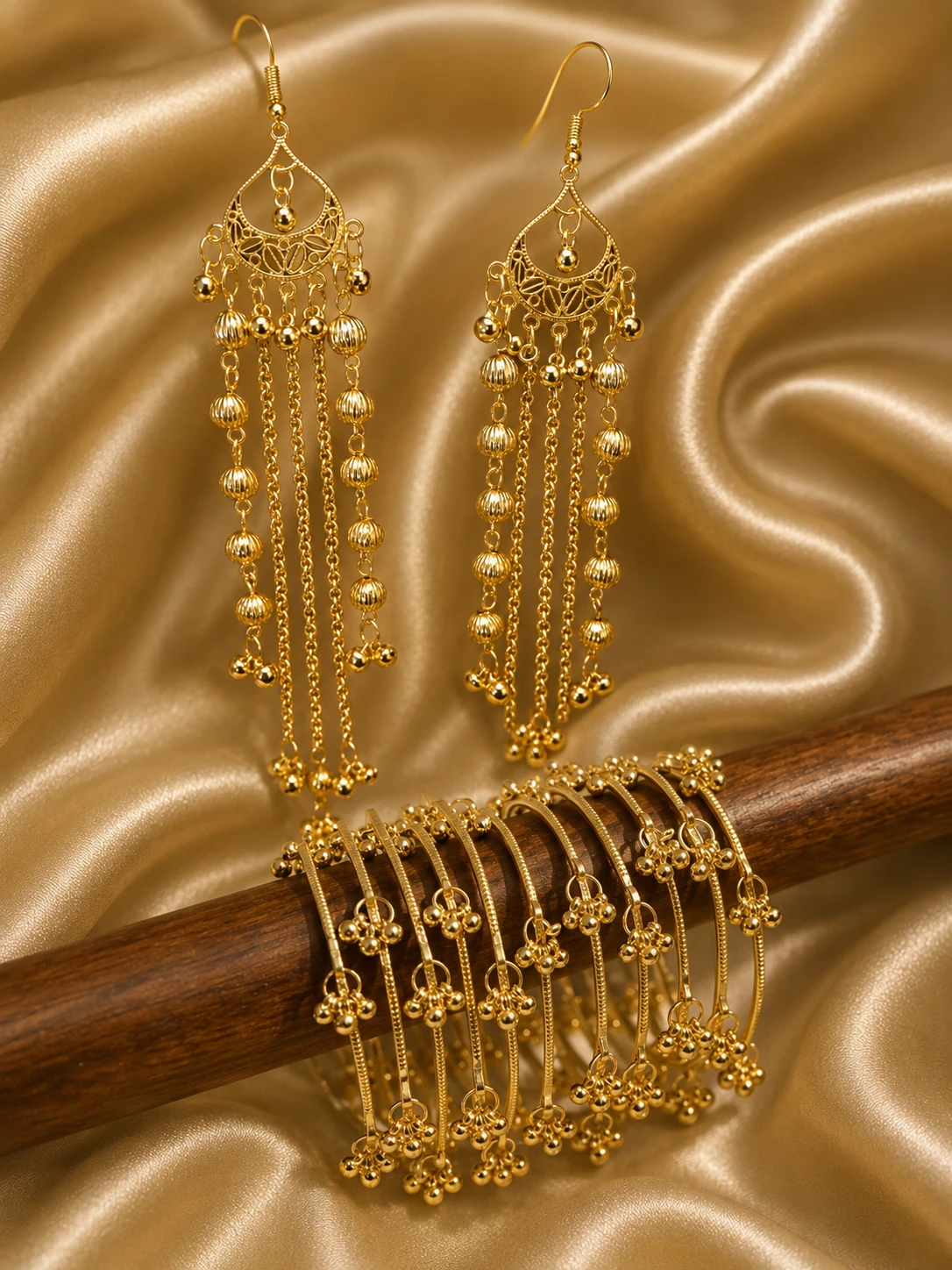 The Shaantl Royal Chandelier Tassel Earrings & Ghungroo Bangles Set