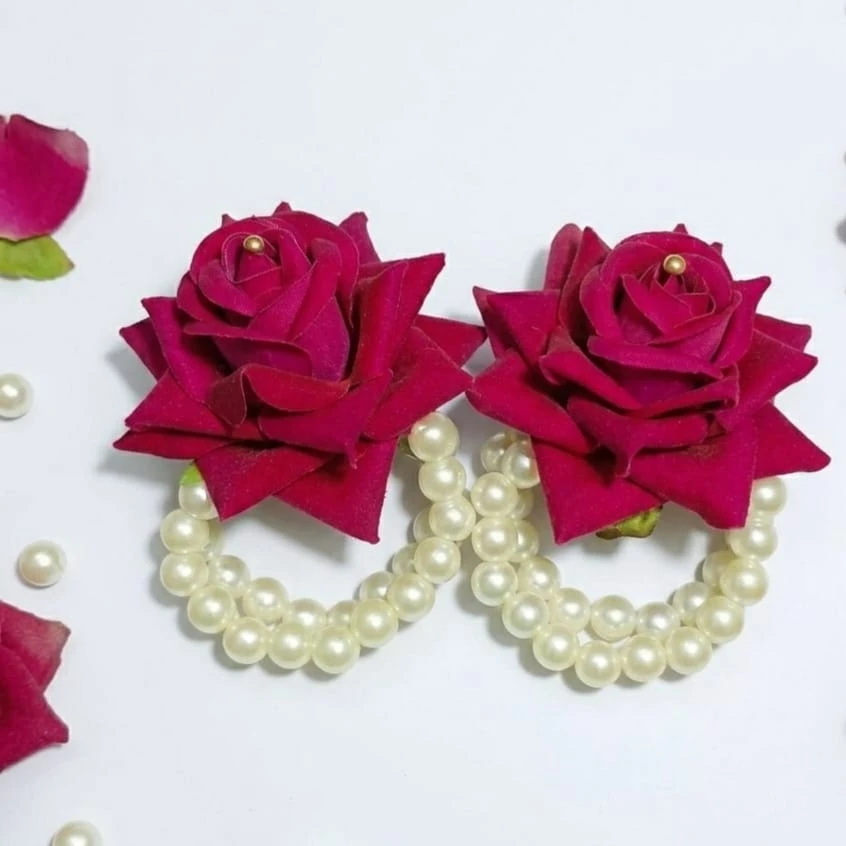 Floral Pearl Bracelet Set for Women | Handmade Rose Flower Bracelet with Pearl Beads | Ethnic Wedding & Festive Wrist Accessory