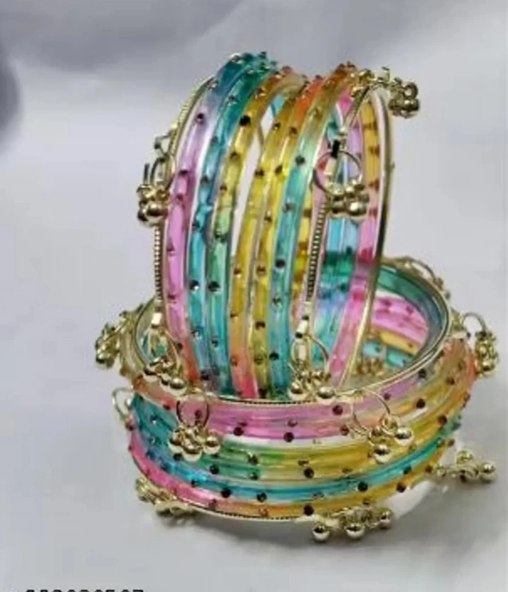 Multicolor Designer Glass Bangles Set with Beads | Traditional Ethnic Chudi for Women