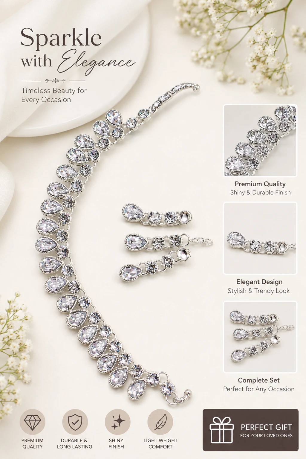 Fancy Diamond Matte Finish Necklace Set for Women Stylish |Jewellery Set | Choker Necklace for Women Traditional | Artificial Bridal Jewellery Set