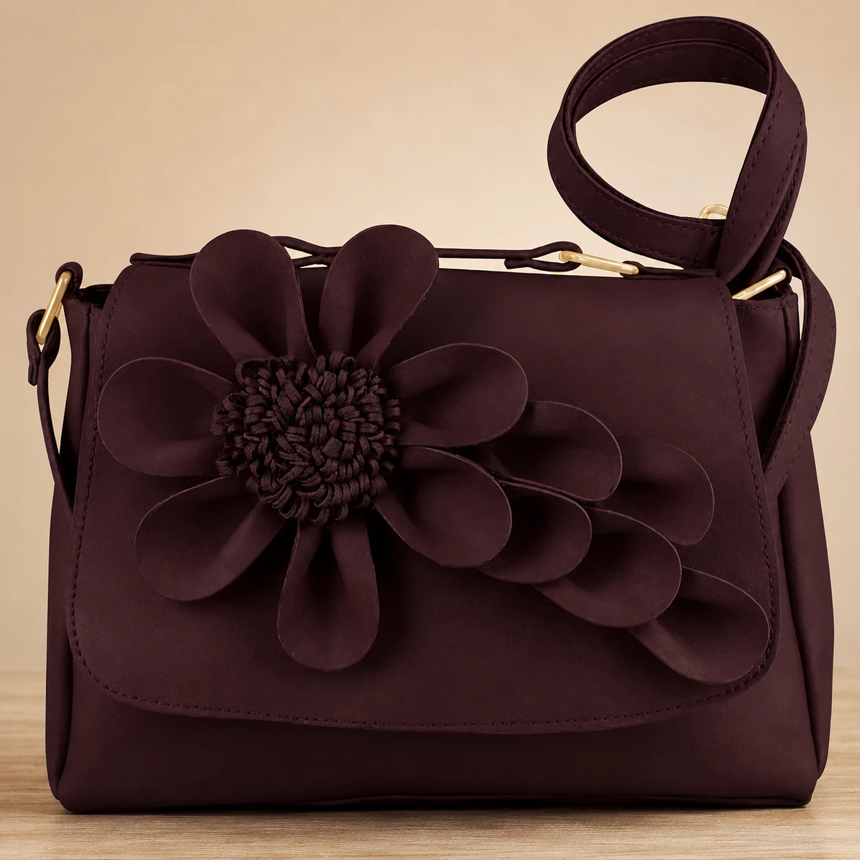 Elegant Floral Leather Crossbody Bag