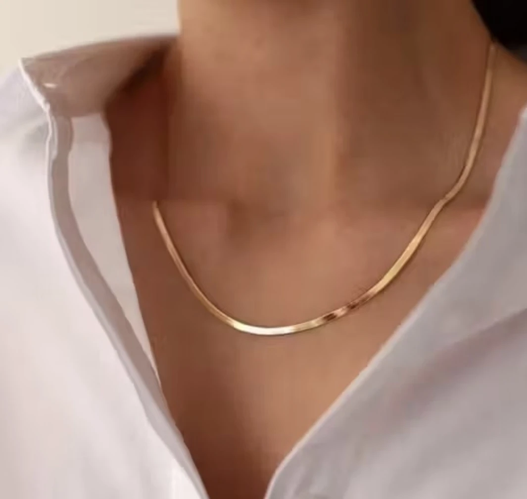 Elegant Gold Snake Chain Necklace for Women & Girls | Minimalist Flat Herringbone Chain | Trendy Party & Daily Wear Jewelry