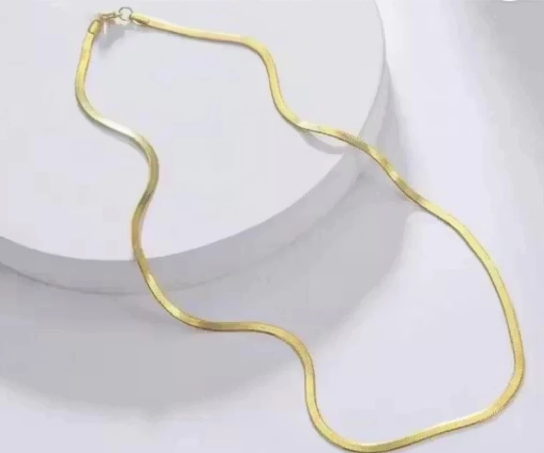 Premium Gold Plated Herringbone Snake Chain Necklace for Women & Girls | Elegant Flat Chain Daily Wear Fashion Jewelry